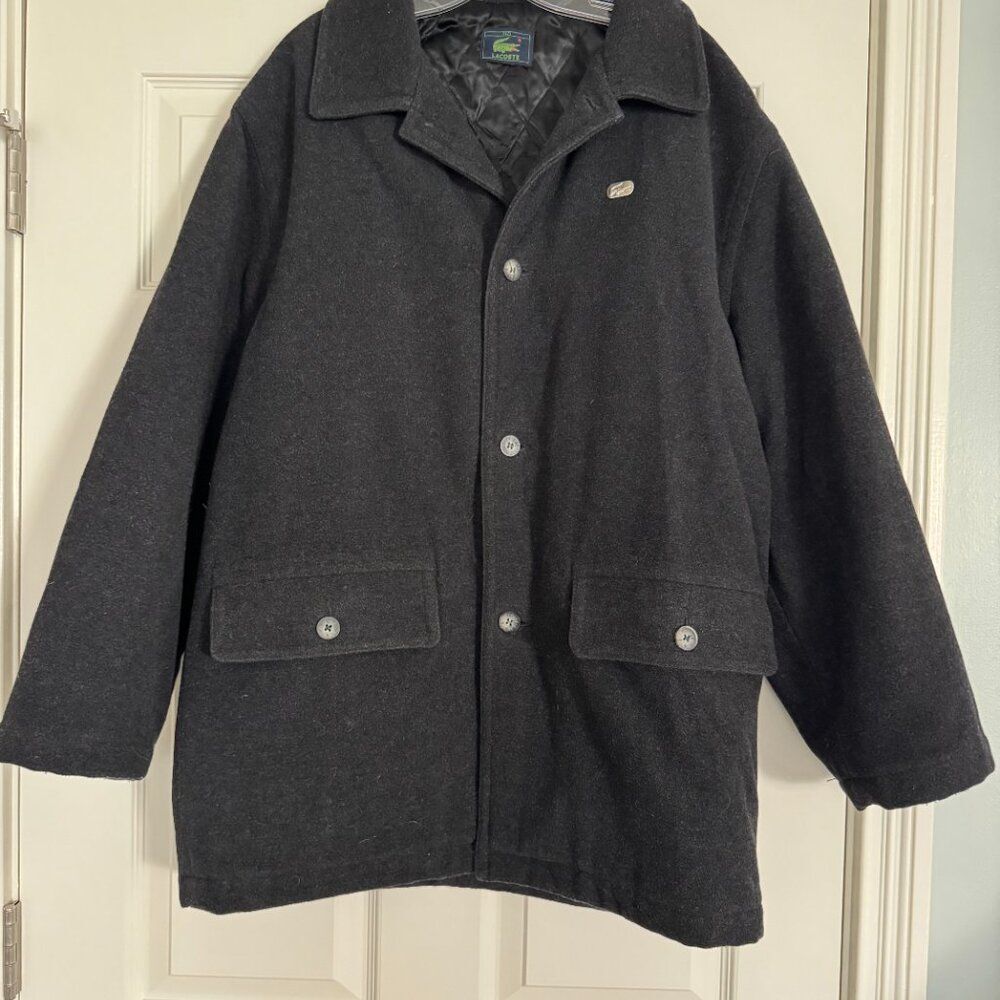 Lacoste Vintage Men's Wool Blend Coat Dark Charcoal Grey Button Size 50 / 3
